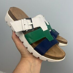 Aerosoles Good Throw 6.5 women’s leather tri-color slide buckled sandals